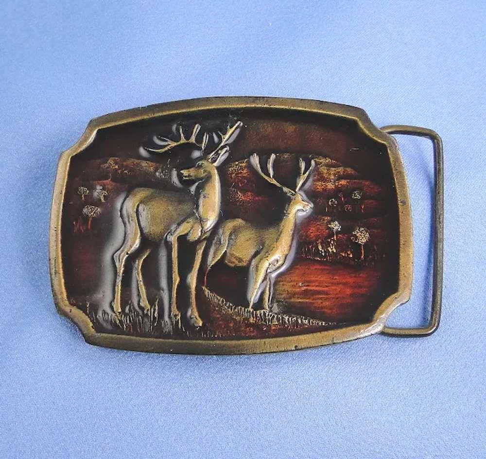 Brass Koleaco Buckle Enamel Deer Vintage Early Pr… - image 2