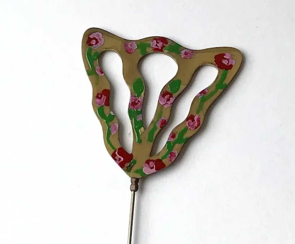 Celluloid Hat Pin- Hand Painted - image 3
