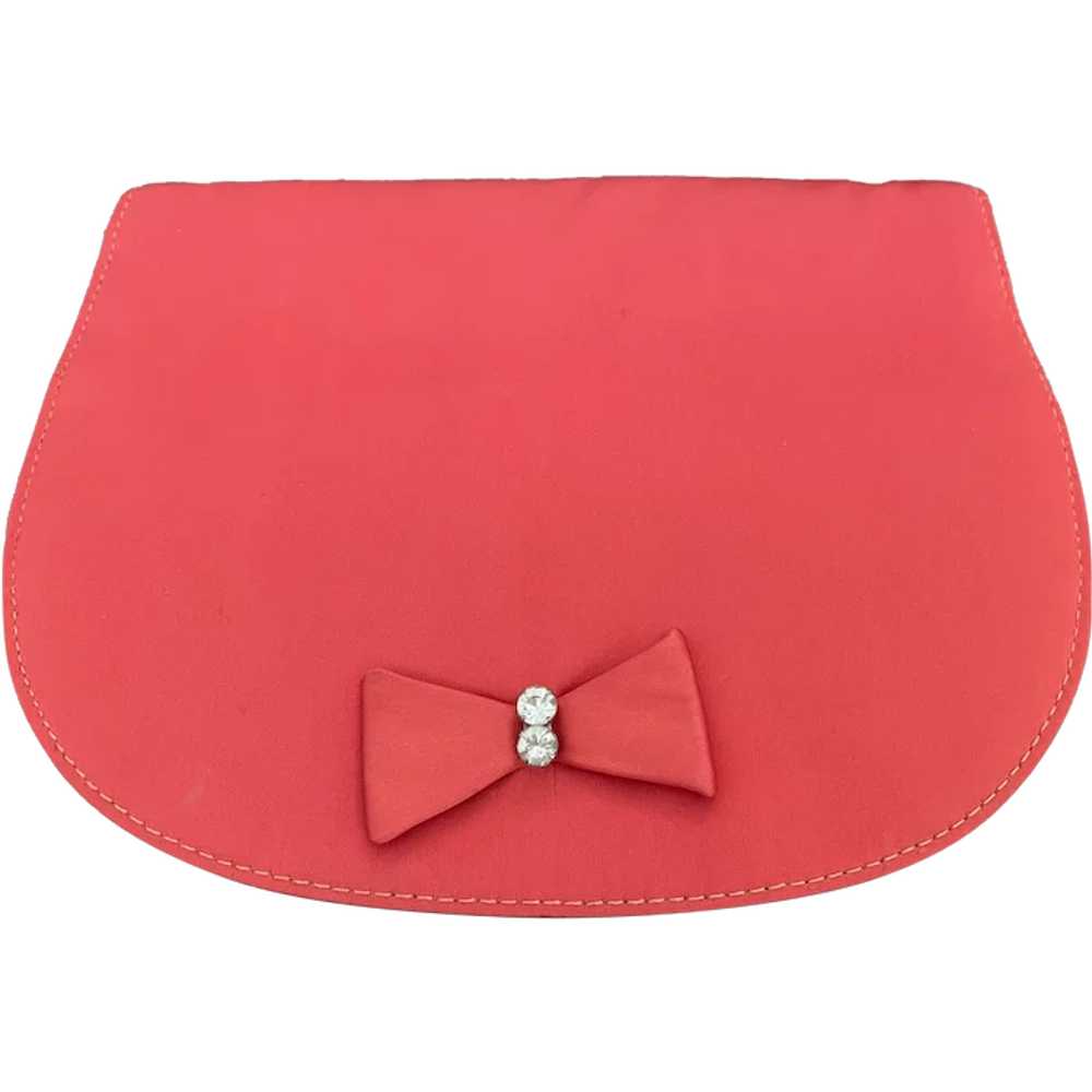 1950's Hot Pink Satin Evening Clutch with Rhinest… - image 1