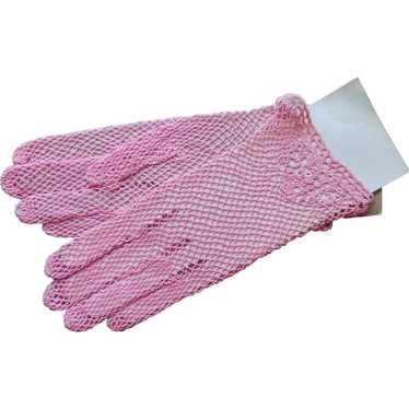 Crocheted Lace Gloves Bright Pink Vintage 1980s - image 1