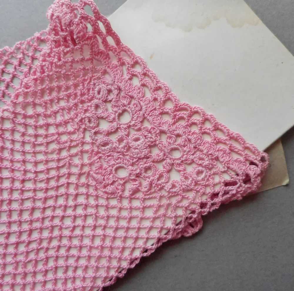 Crocheted Lace Gloves Bright Pink Vintage 1980s - image 3