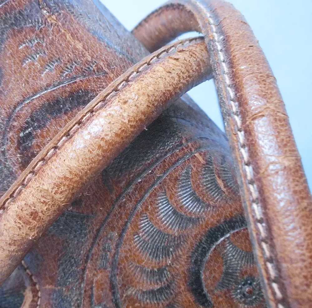 Vintage Tooled Leather Purse Handbag Loaded With … - image 12