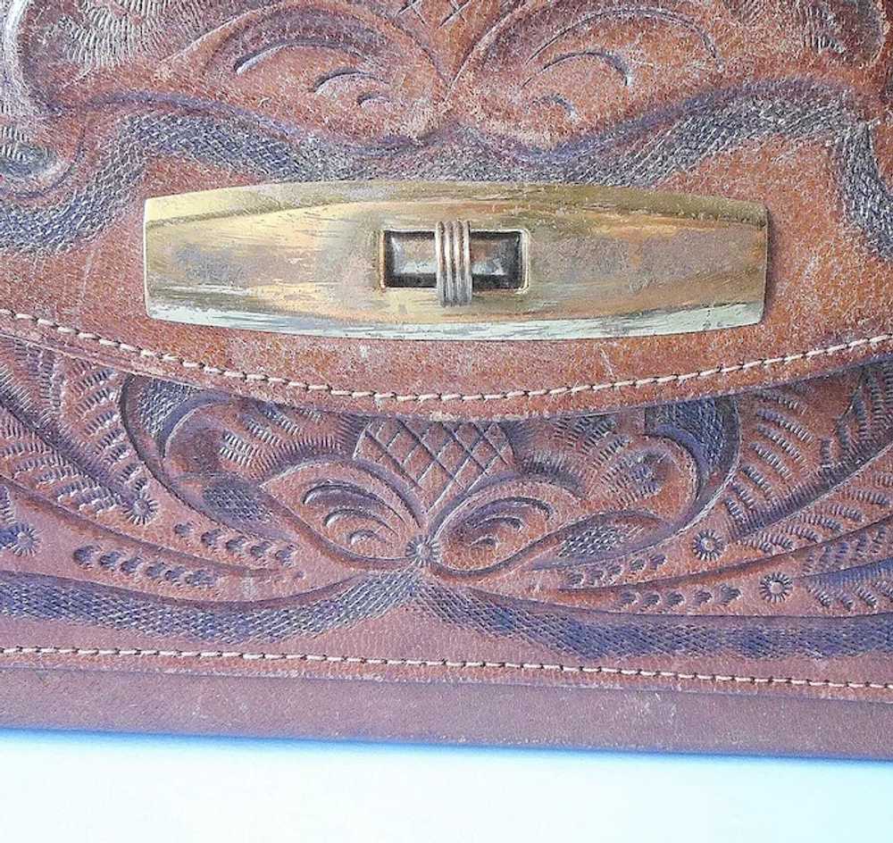 Vintage Tooled Leather Purse Handbag Loaded With … - image 6