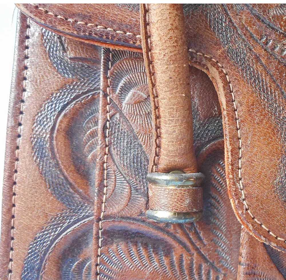 Vintage Tooled Leather Purse Handbag Loaded With … - image 7