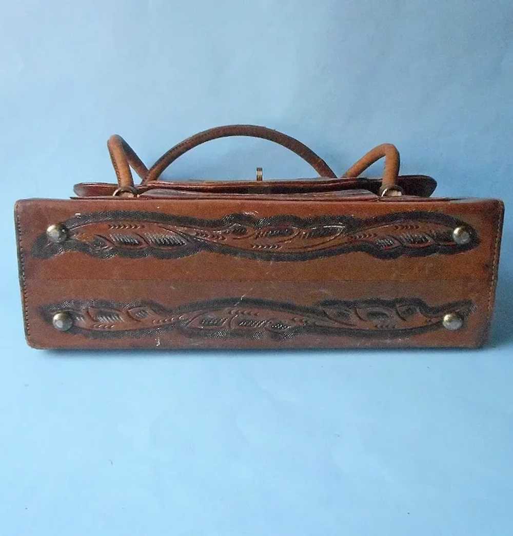 Vintage Tooled Leather Purse Handbag Loaded With … - image 8