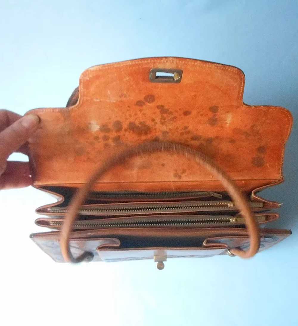 Vintage Tooled Leather Purse Handbag Loaded With … - image 9