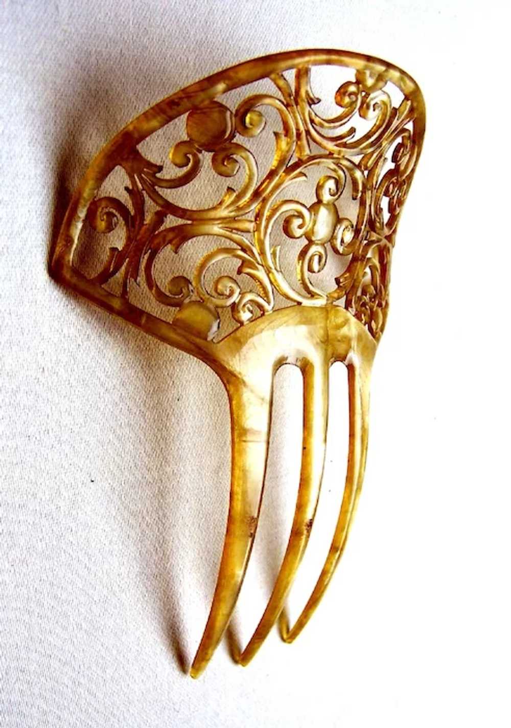 Art Nouveau hair comb blonde celluloid scroll hai… - image 10