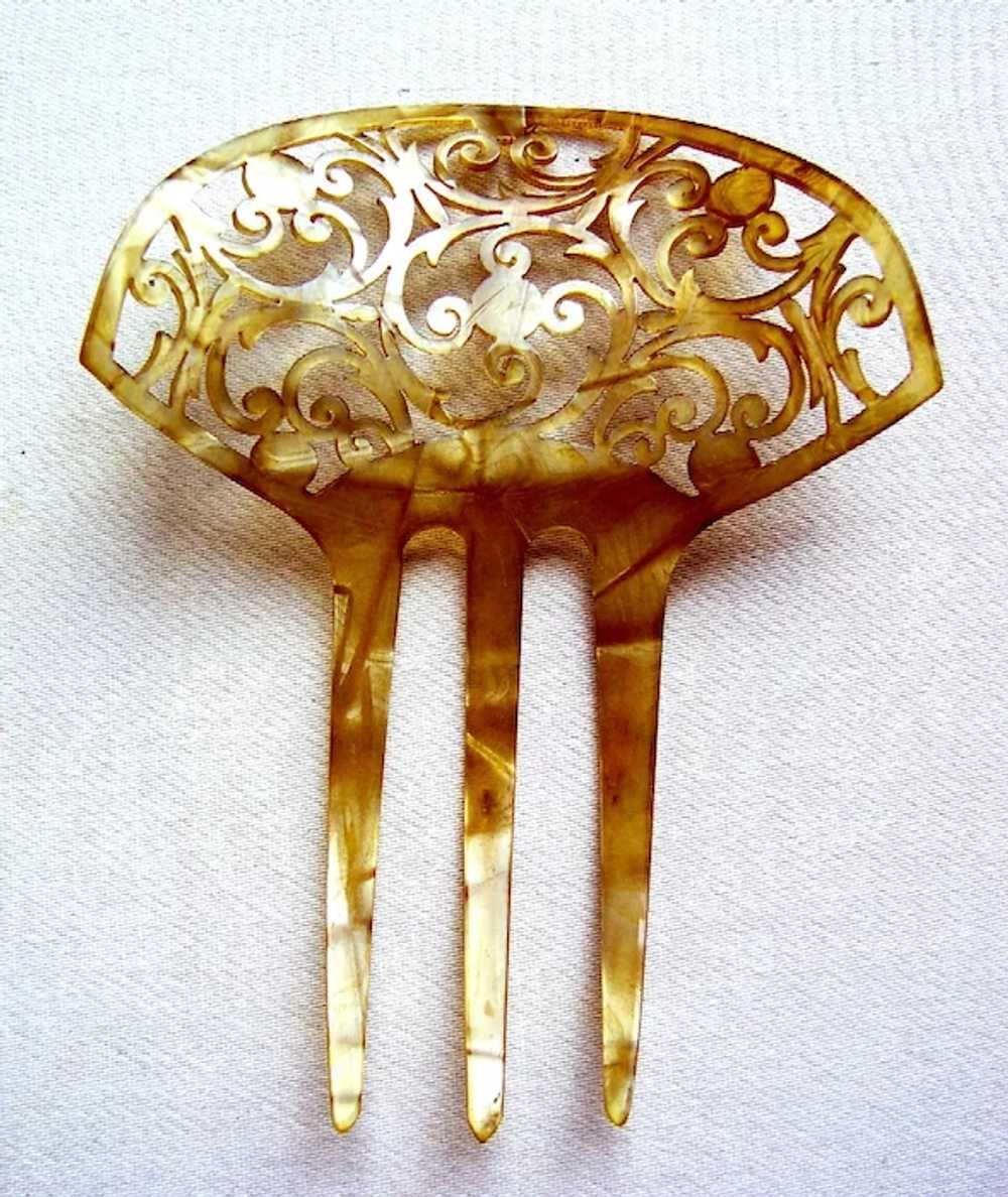 Art Nouveau hair comb blonde celluloid scroll hai… - image 2