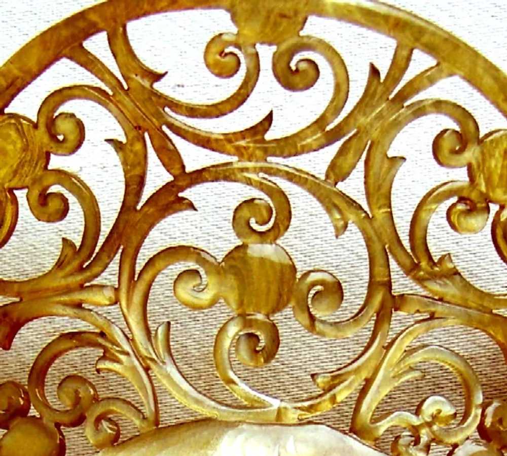 Art Nouveau hair comb blonde celluloid scroll hai… - image 3