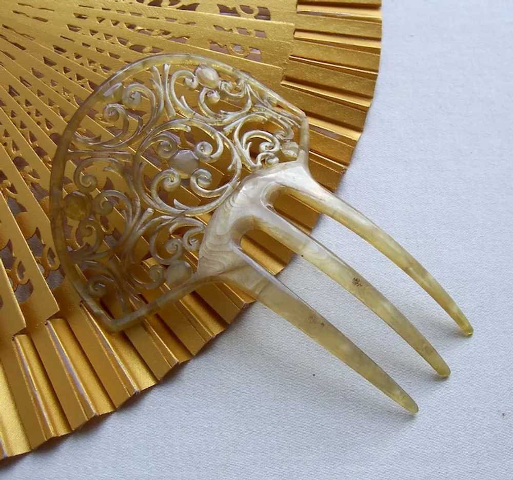 Art Nouveau hair comb blonde celluloid scroll hai… - image 5