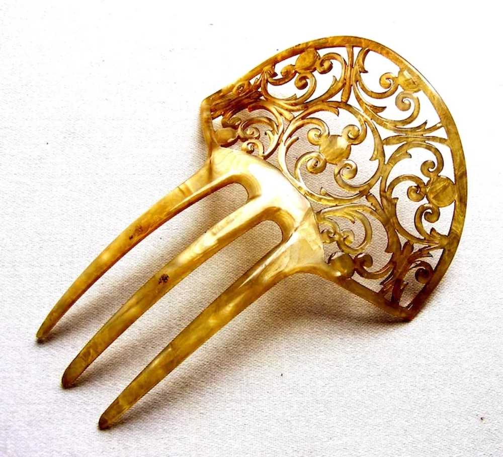 Art Nouveau hair comb blonde celluloid scroll hai… - image 8