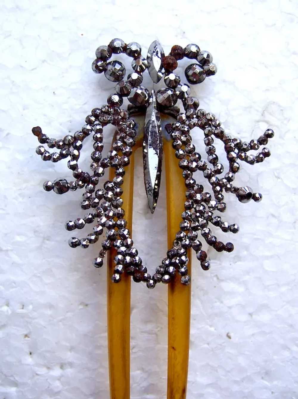 Victorian cut steel aigrette type hair comb hinge… - image 10