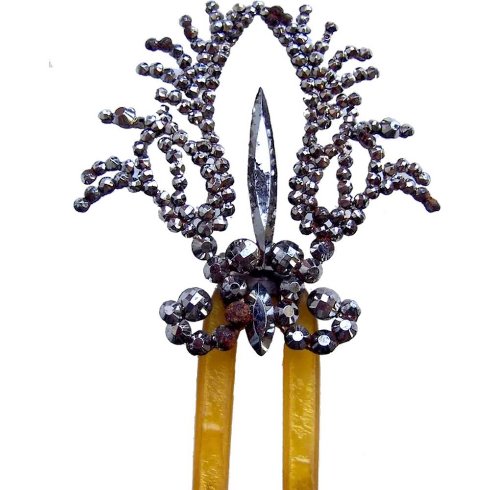 Victorian cut steel aigrette type hair comb hinge… - image 1