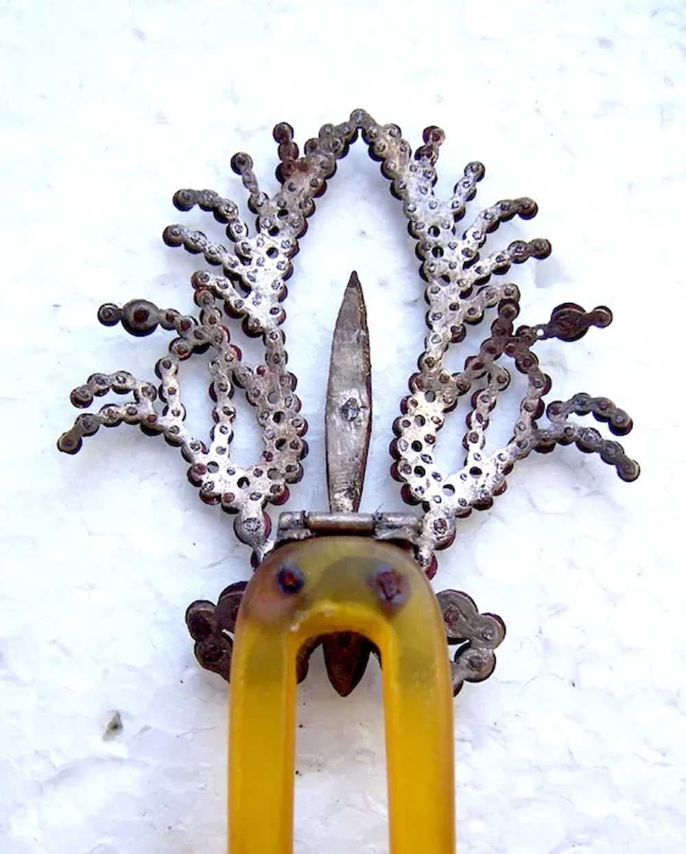 Victorian cut steel aigrette type hair comb hinge… - image 3