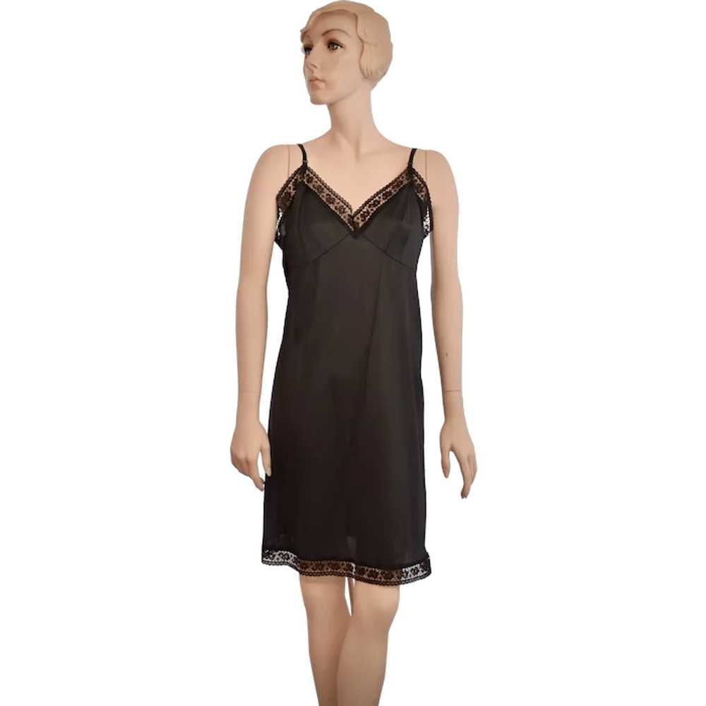 c1970s Wondermaid Black Nylon & Lace Full Slip ~ … - image 1