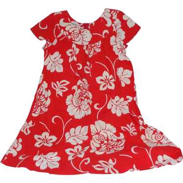 Made in Hawaii Dress Bright White Floral over Red - image 1