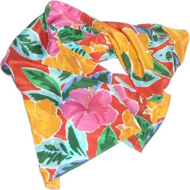 Echo Bright Color Flowered Long Silk Scarf - image 1