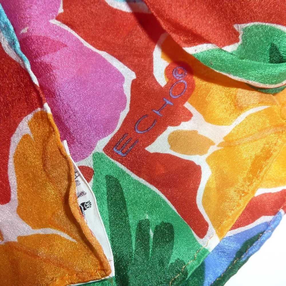 Echo Bright Color Flowered Long Silk Scarf - image 7