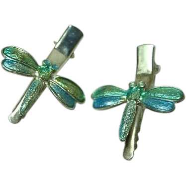 Vintage Whimsical Enamel Dragonfly Hair Clips