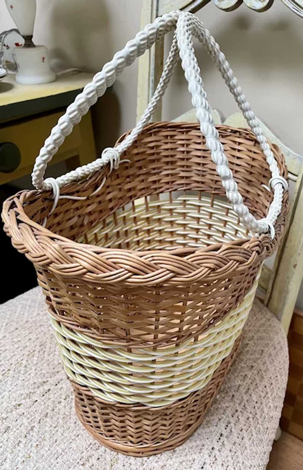 Mid-Century Wicker Tote - Woven with Rattan and P… - image 4