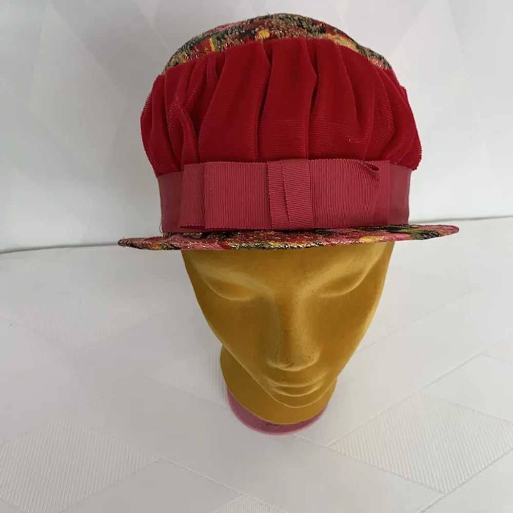 Vintage 1960s Mod Lame and Velvet Cloche Hat - image 2