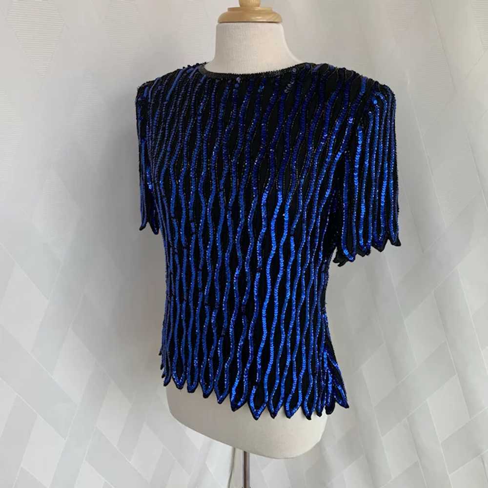 Black and Blue, Vintage 1980s Sequin and Bead Blo… - image 2