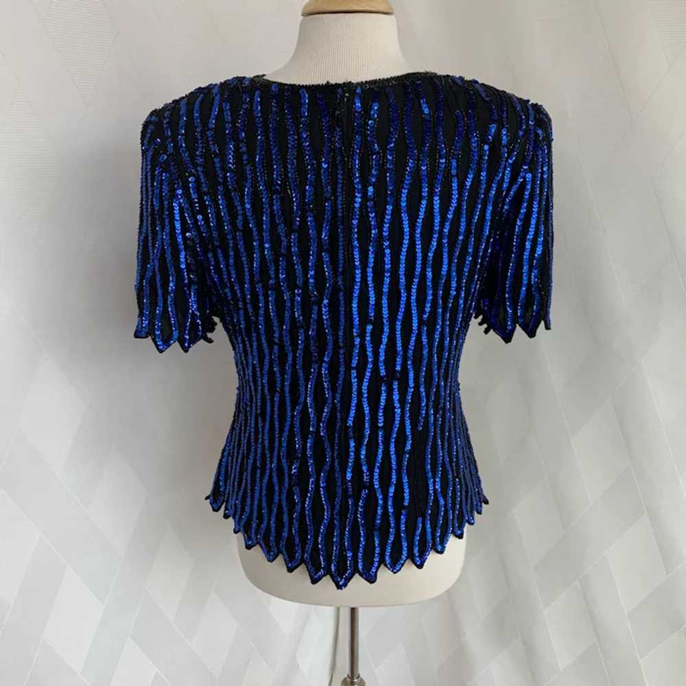Black and Blue, Vintage 1980s Sequin and Bead Blo… - image 5