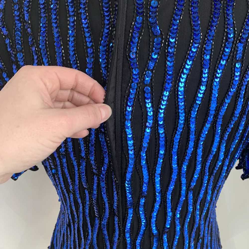 Black and Blue, Vintage 1980s Sequin and Bead Blo… - image 9