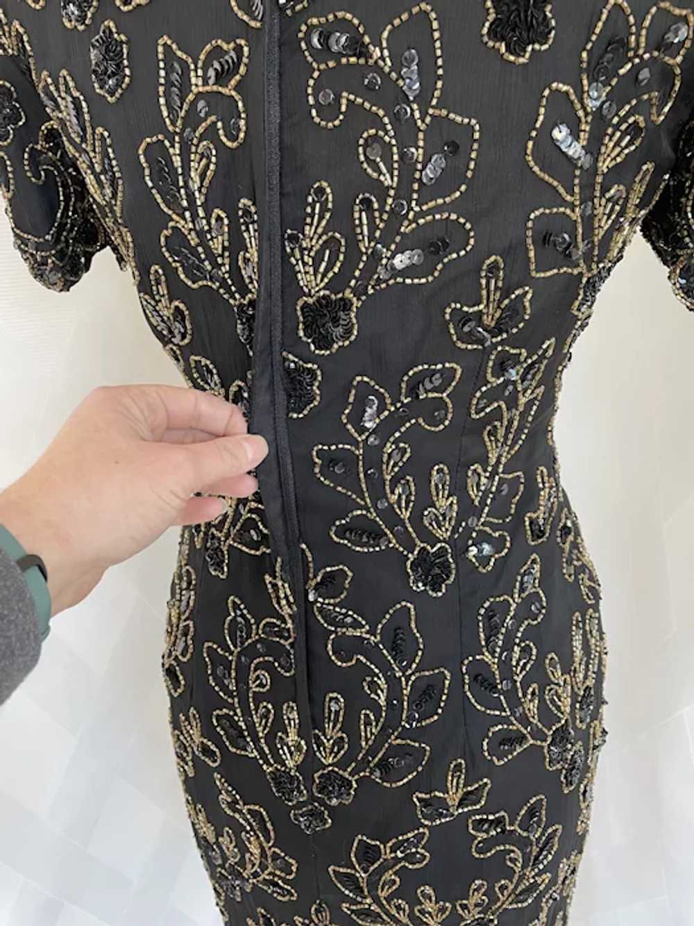 Vintage 1980s Stenay Beaded Silk Cocktail Dress - image 5