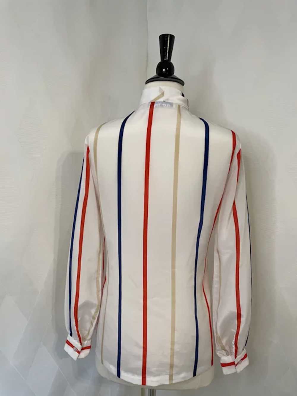 Vintage 1980s News Striped Pussy Bow Blouse - image 4