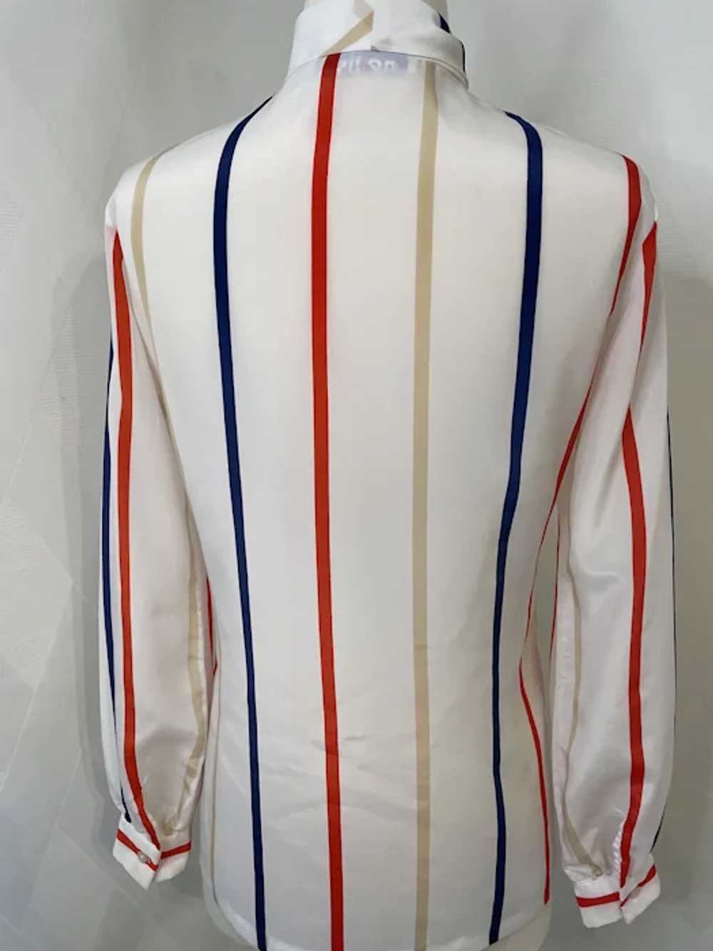 Vintage 1980s News Striped Pussy Bow Blouse - image 5