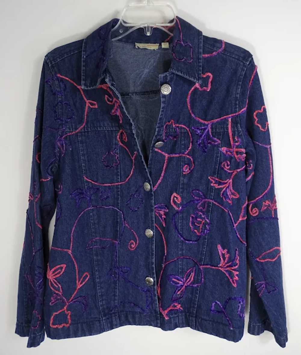 Vintage Short Blue Jean Jacket with Pink and Purp… - image 2