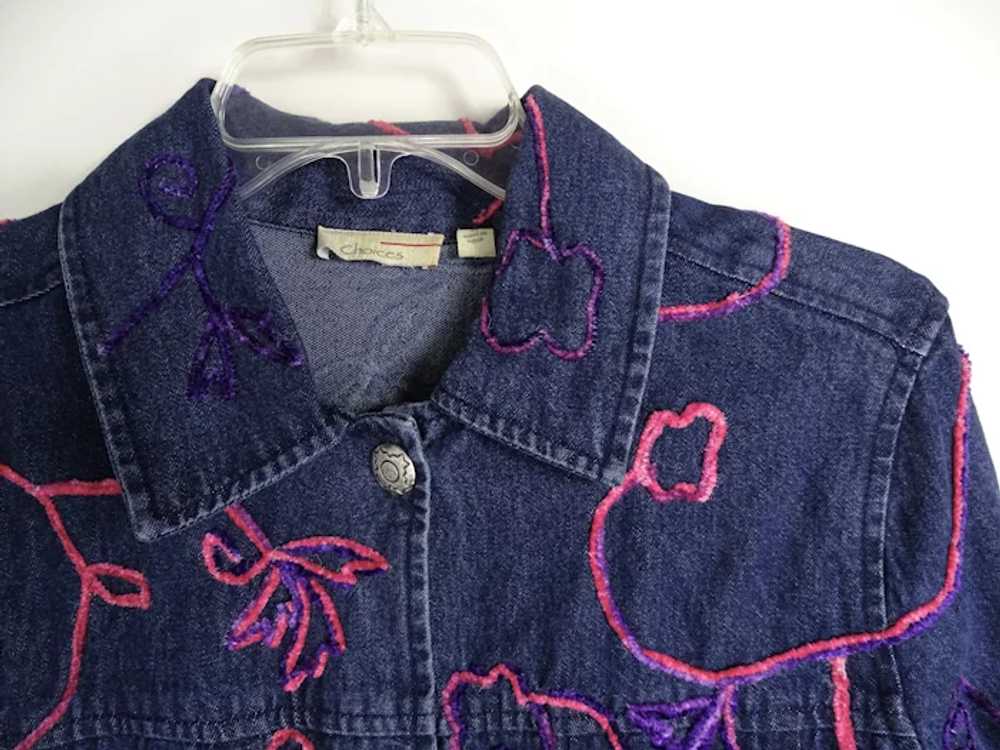 Vintage Short Blue Jean Jacket with Pink and Purp… - image 3