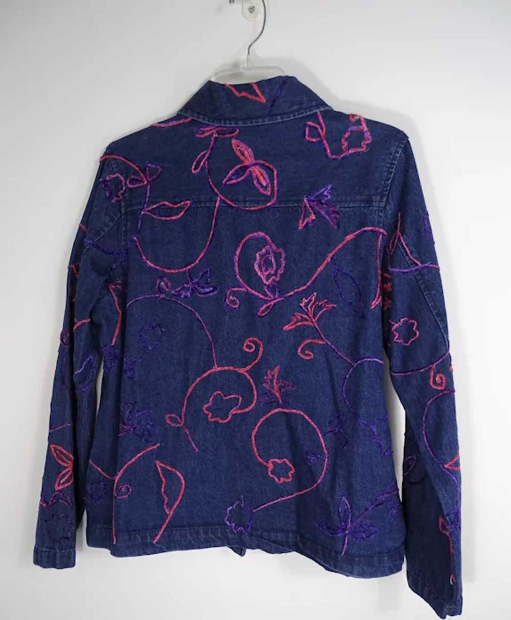 Vintage Short Blue Jean Jacket with Pink and Purp… - image 7