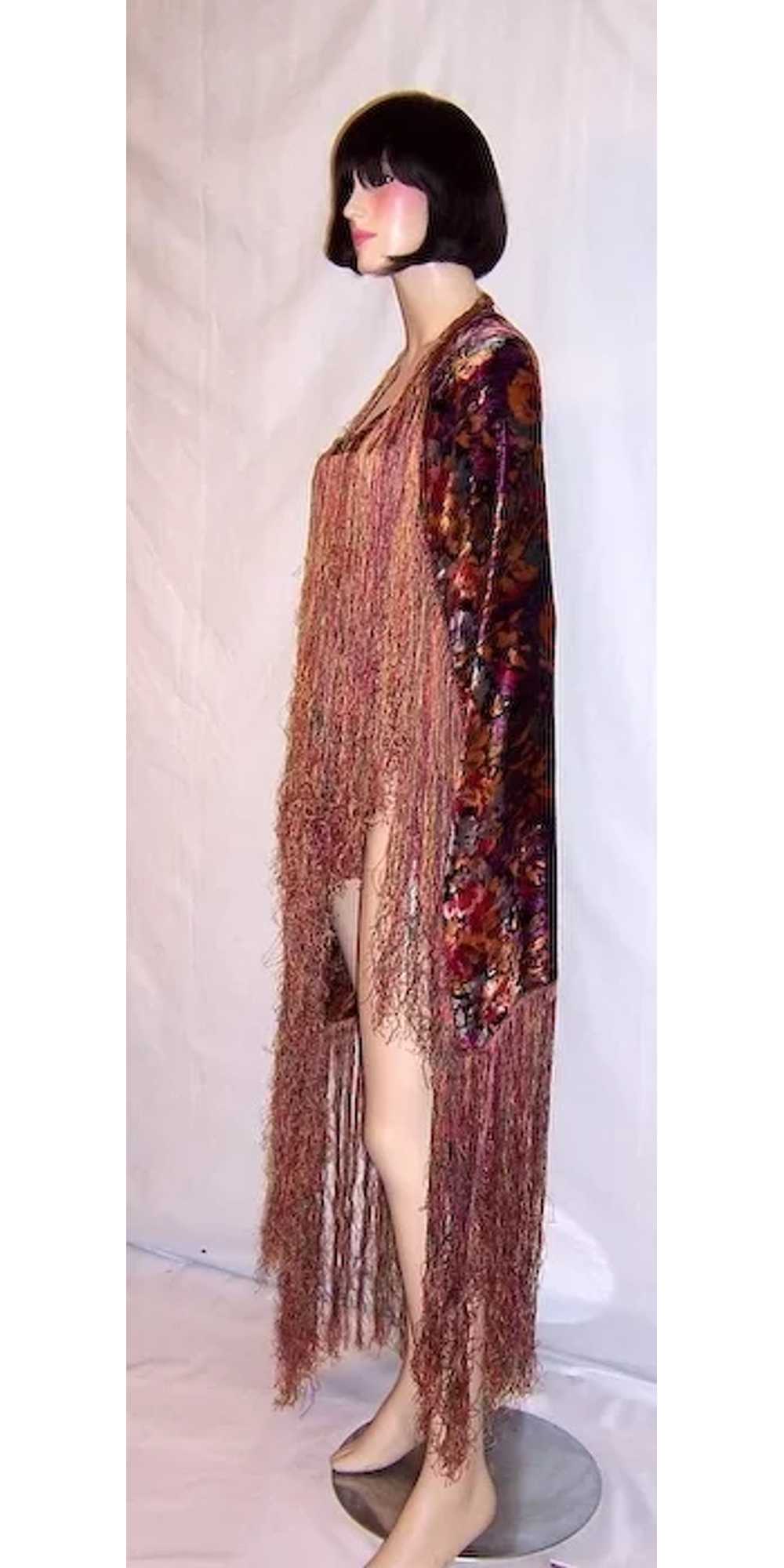 1920's Art Deco-Multi-Colored Silk Velvet Shawl w… - image 2