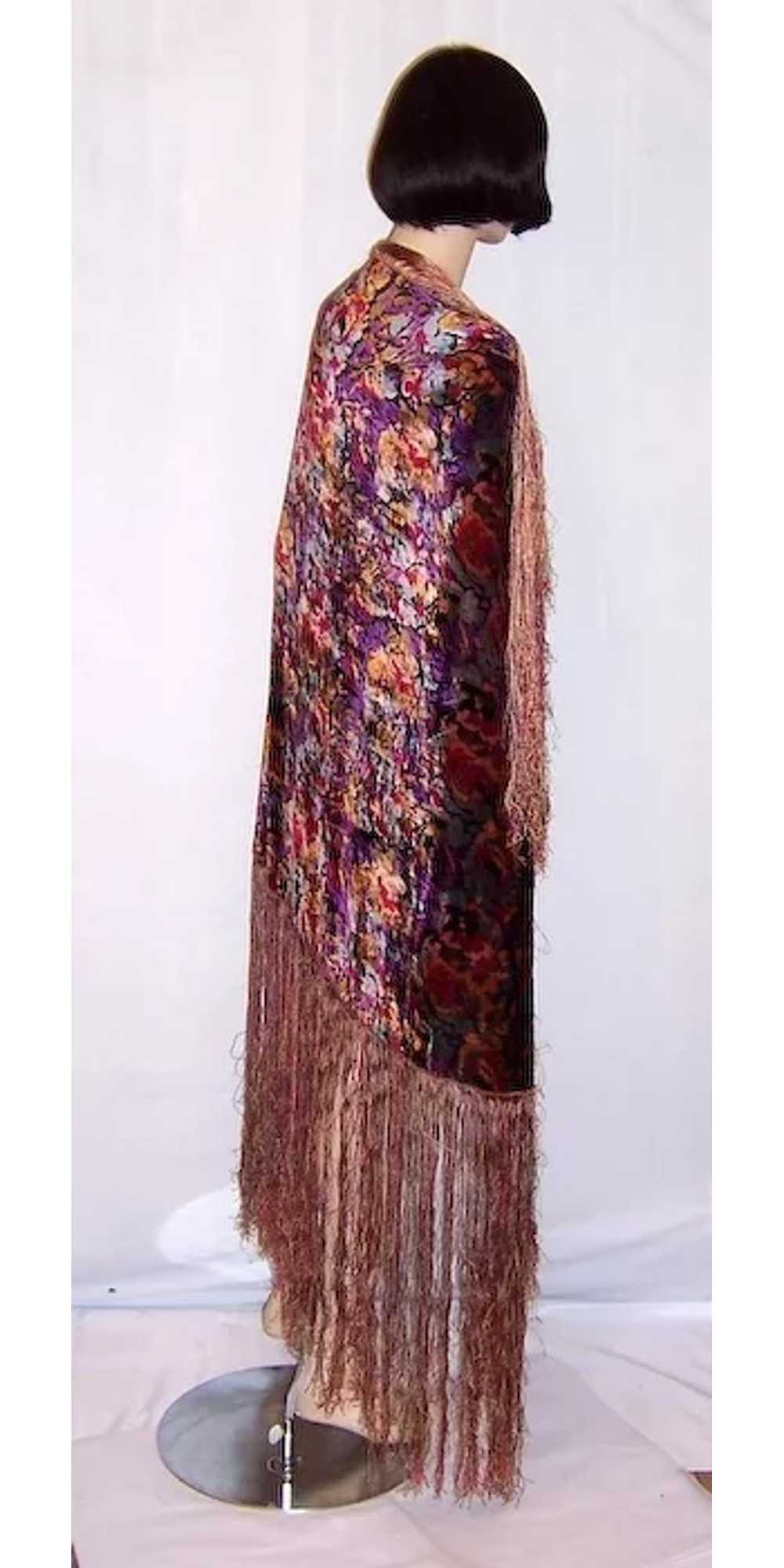 1920's Art Deco-Multi-Colored Silk Velvet Shawl w… - image 3