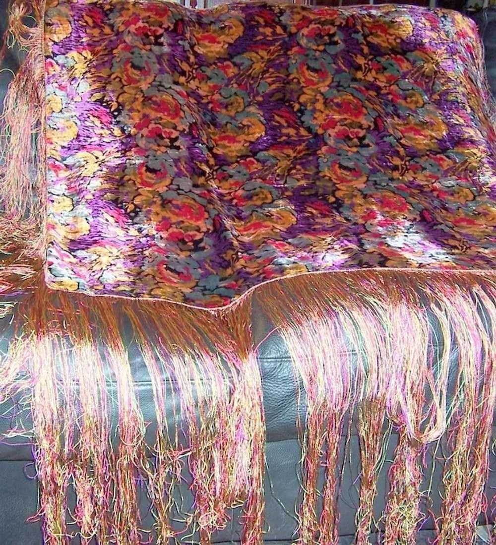 1920's Art Deco-Multi-Colored Silk Velvet Shawl w… - image 5