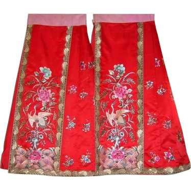 1920's Exquisitely Hand-Embroidered Red Paired Pa… - image 1