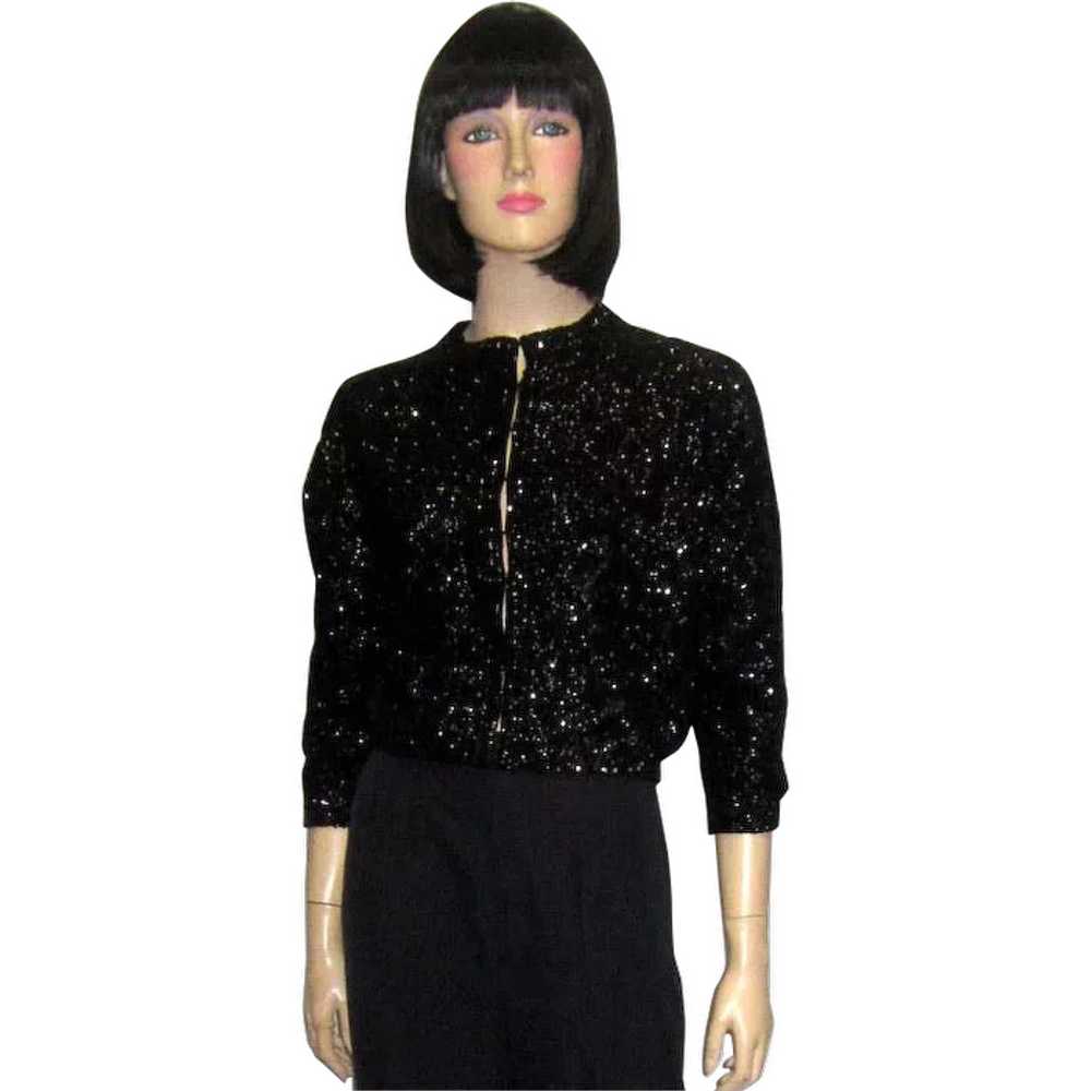 1950's Black Sequined Evening Sweater/Cardigan - image 1