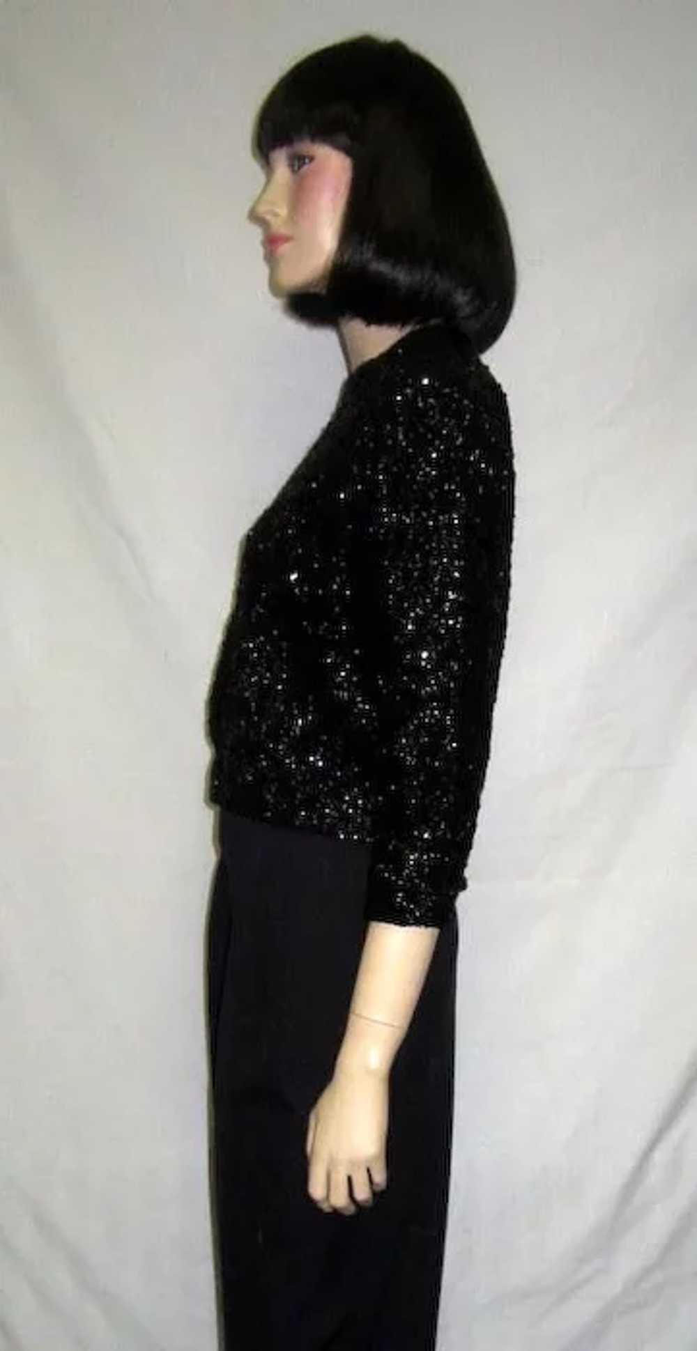 1950's Black Sequined Evening Sweater/Cardigan - image 4