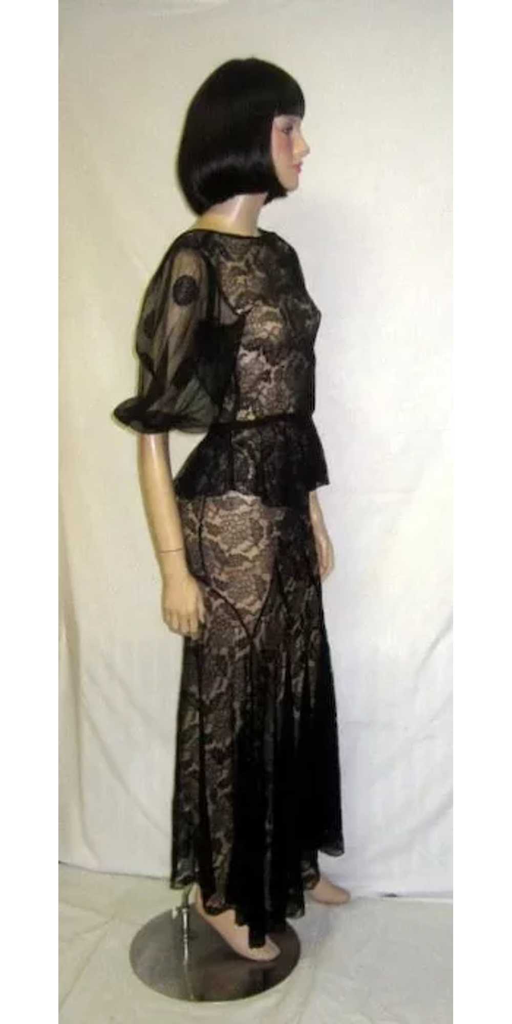 Sensual 1930's Black Lace Evening Gown - image 2