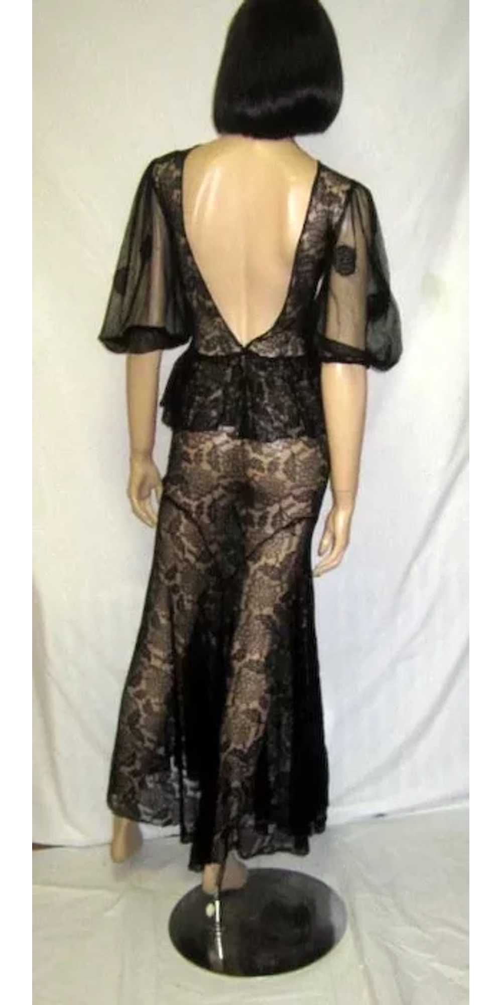 Sensual 1930's Black Lace Evening Gown - image 3