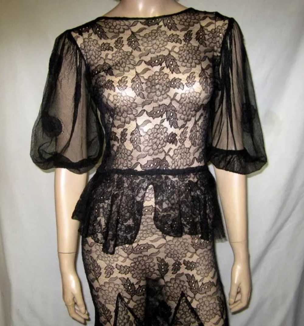 Sensual 1930's Black Lace Evening Gown - image 4