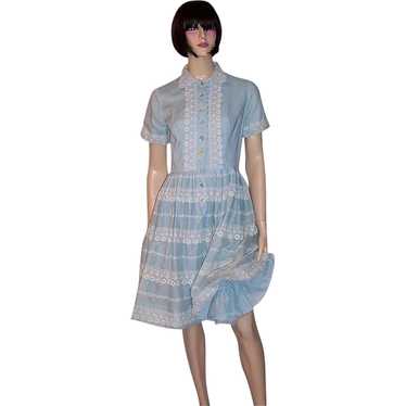 1950's Blue &  White Rockabilly Dress