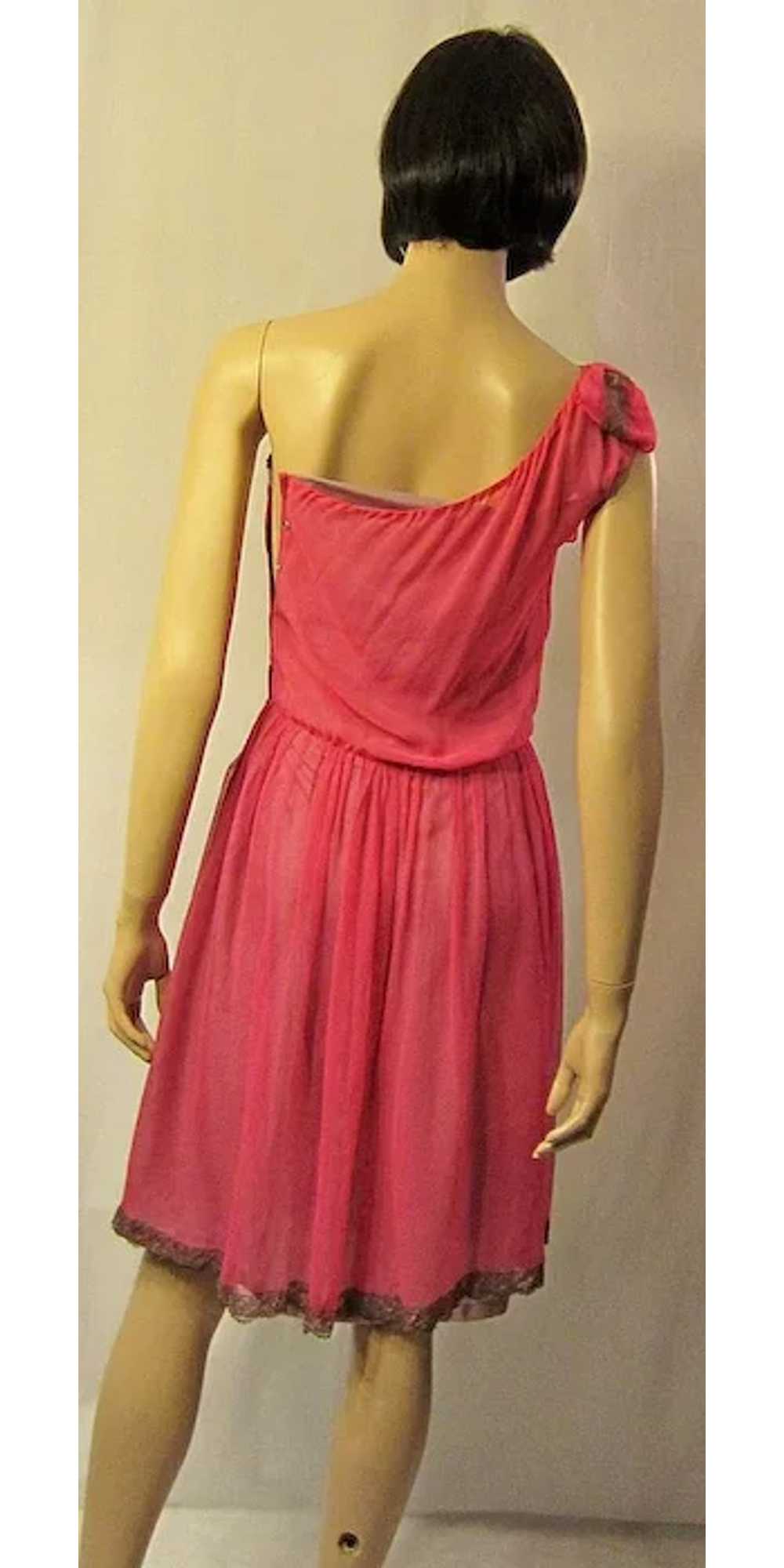 1920's Cerise Colored Chiffon Dress with Silver M… - image 3