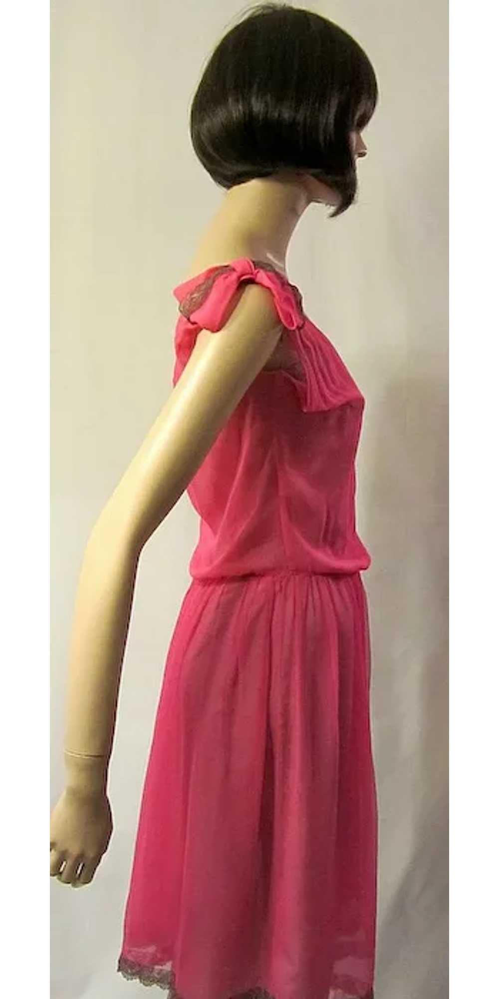 1920's Cerise Colored Chiffon Dress with Silver M… - image 4