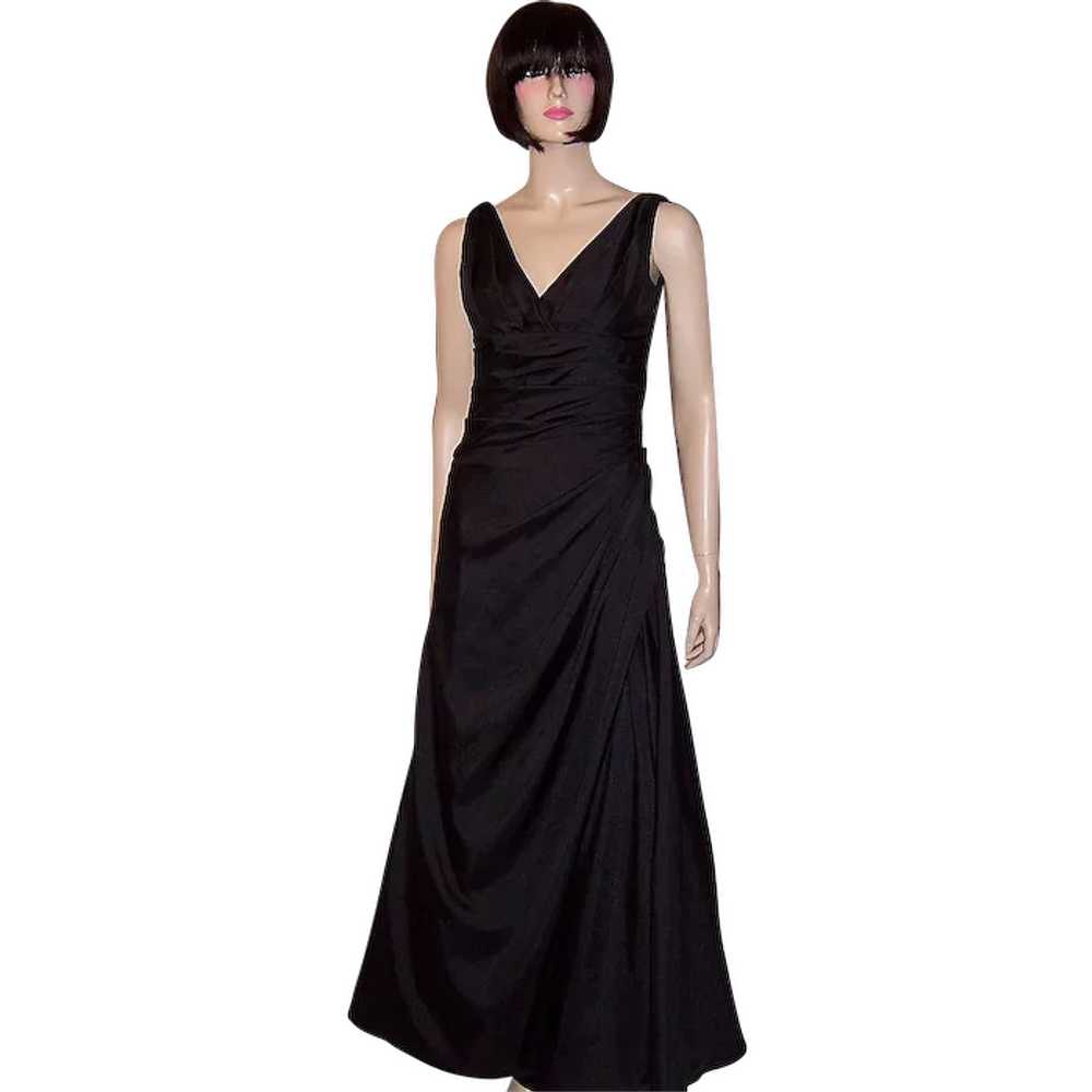Black Sleeveless Floor Length Gown with Ruching - image 1