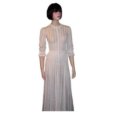 Fine White Lace Crocheted Gown with Beautiful Deta