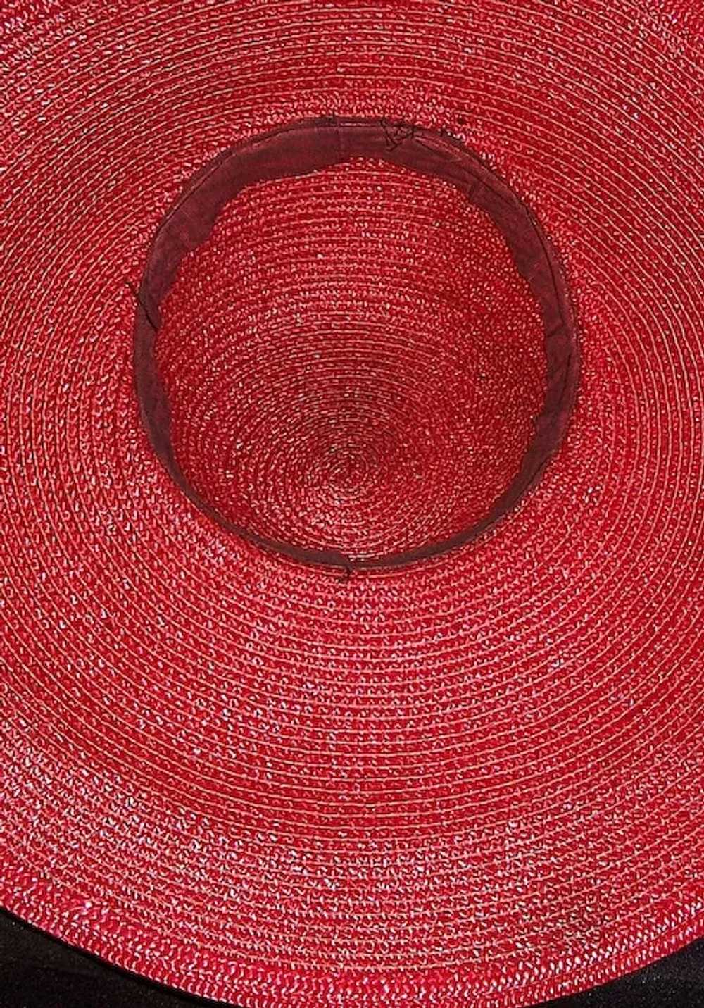 1930's Red Finely Woven Straw Cartwheel Hat with … - image 6