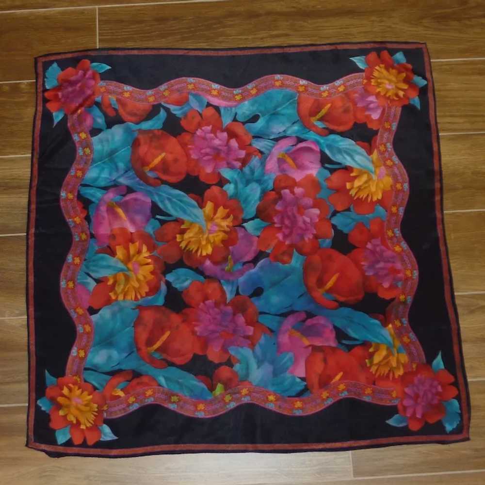 Beautiful Flowered Scarf on Black Background - image 7